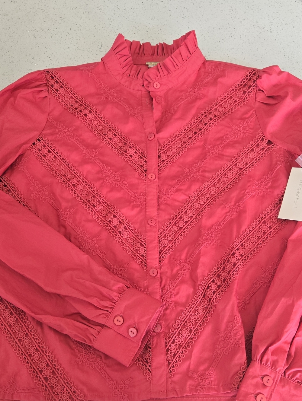 Magaschoni Hot Pink Lace-Trim Button Down Shirt